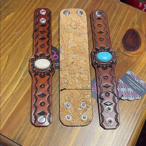 Paparazzi 3 Brown Leather Snap Bracelets with Stone Accents BNWT